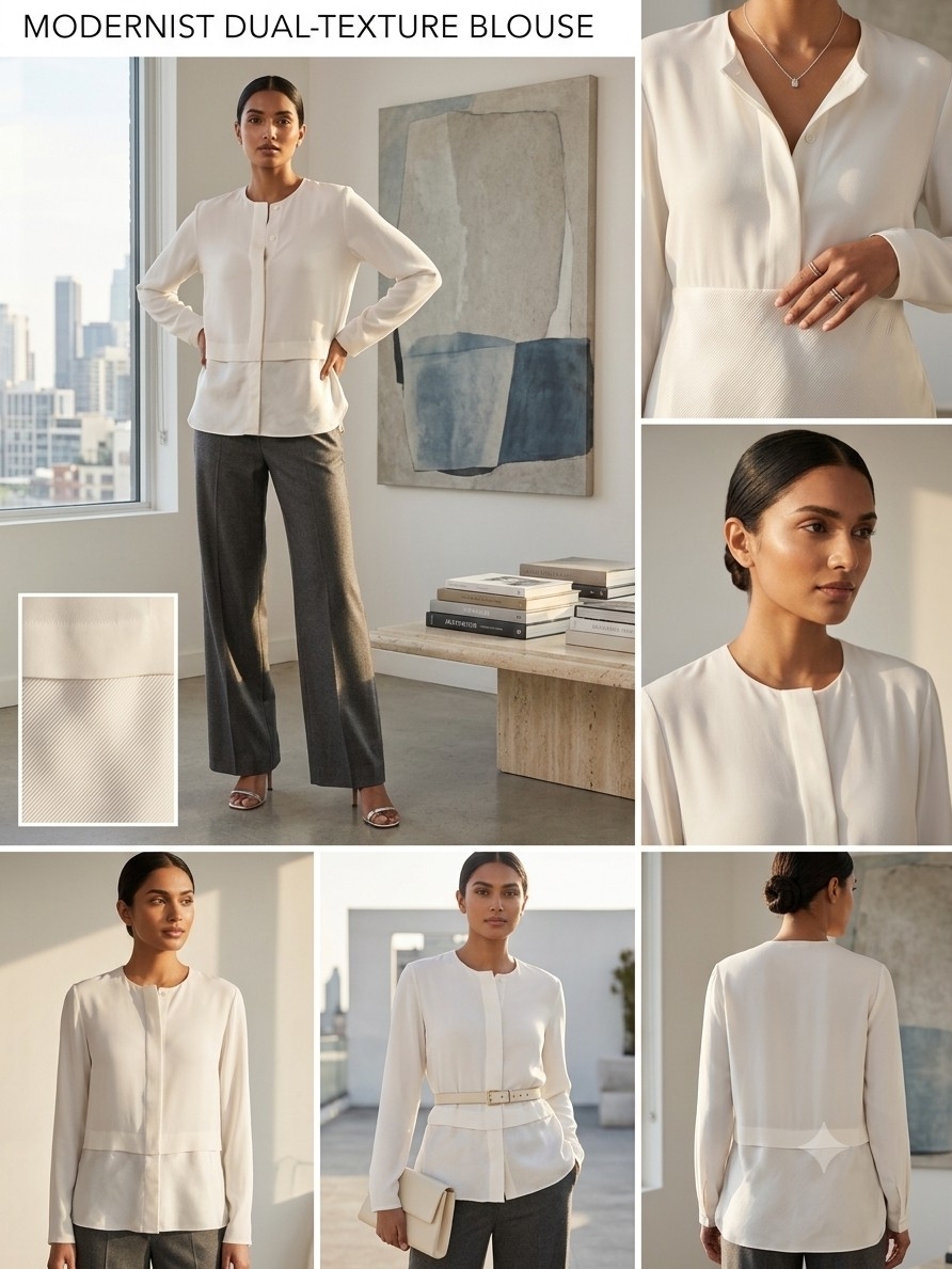 Antonelli Firenze Luxury Modernist Dual-Texture Top In Ivory